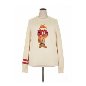 AKOO & Co. Football Fox Embroidered Sweater Cream Retro Varsity XXL 2XL